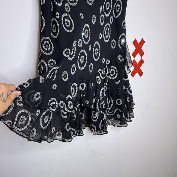 Vtg ALFANI Black Silk Ruffle Sequin Skirt Y2K Fairy Whimsygoth Coquette 90s 14 - Picture 2 of 4